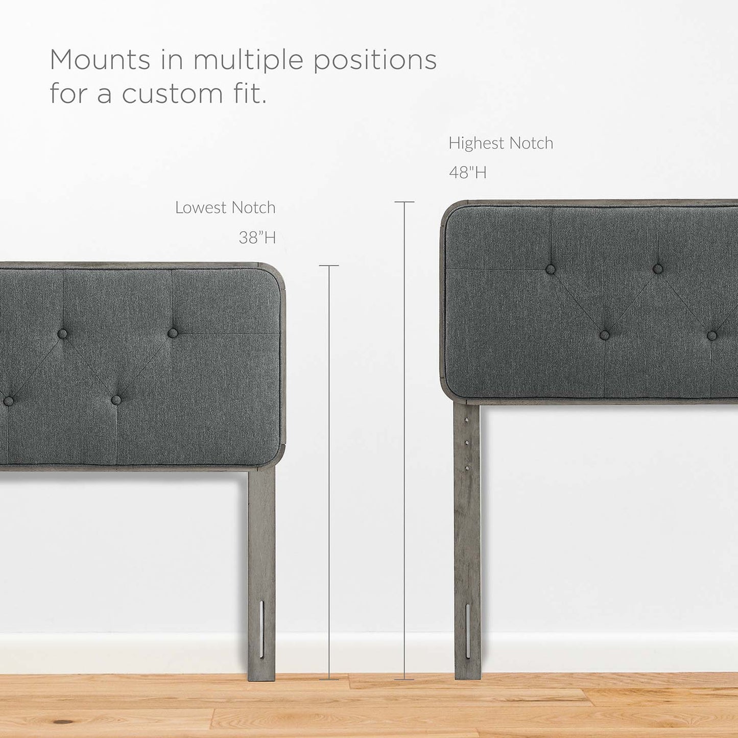 Collins Tufted Full Fabric and Wood Headboard, Wood, Fabric, Grey Gray, 21644