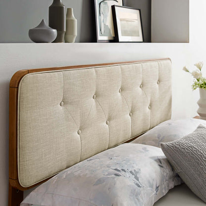 Collins Tufted Full Fabric and Wood Headboard, Wood, Fabric, Brown Walnut Beige, 21645