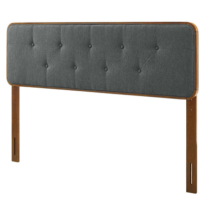 Collins Tufted Full Fabric and Wood Headboard, Wood, Fabric, Brown Walnut Grey Gray, 21646