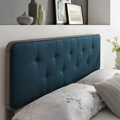 Collins Tufted Queen Fabric and Wood Headboard, Wood, Fabric, Grey Gray Navy Blue, 21649