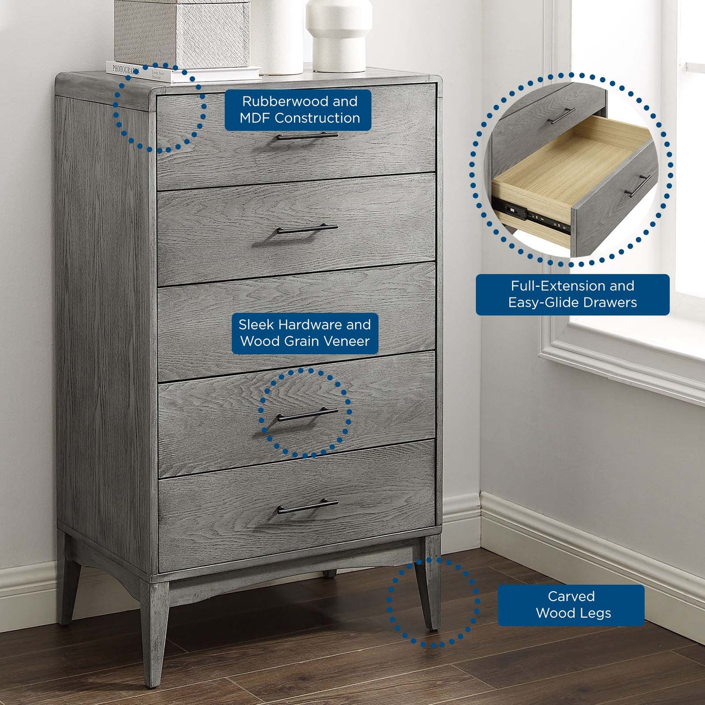 Georgia Wood Chest, Wood, Grey Gray, 21663