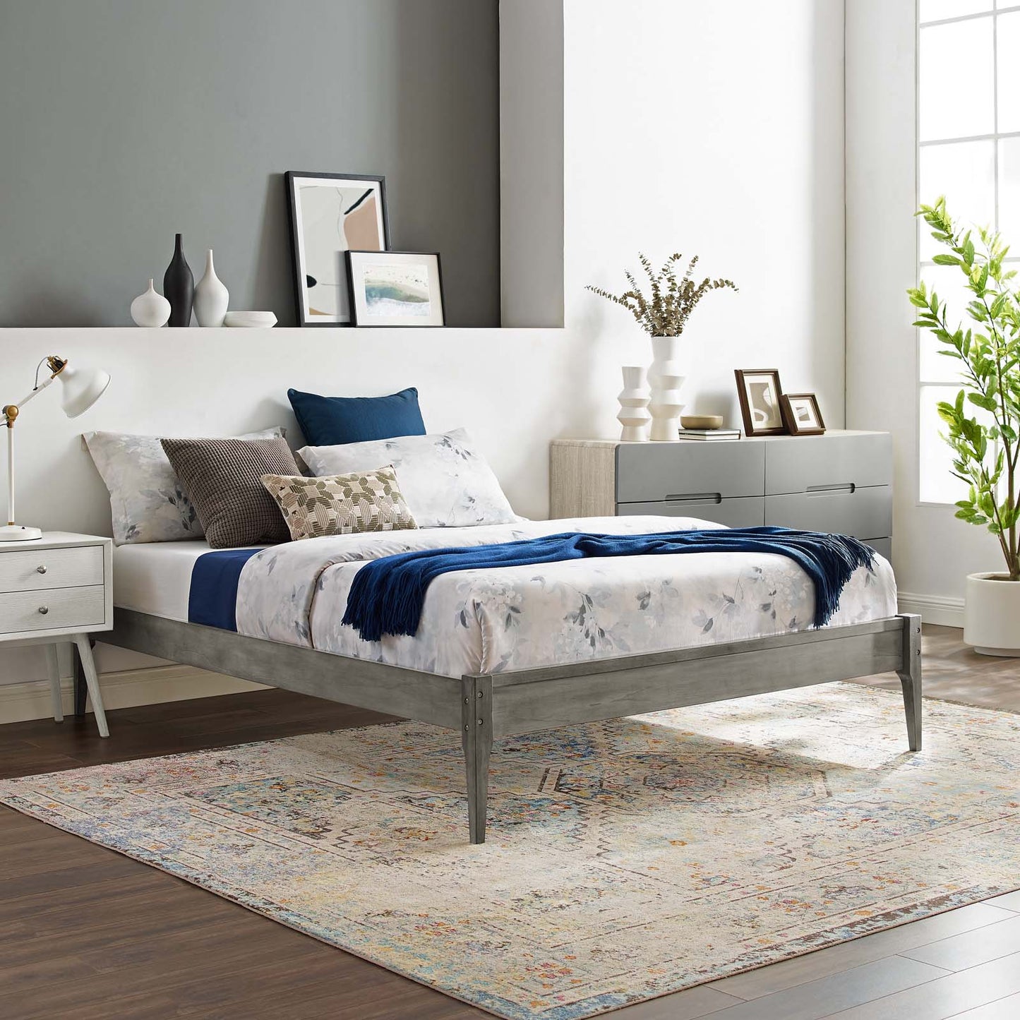 June Twin Wood Platform Bed Frame, Wood, Grey Gray, 21668