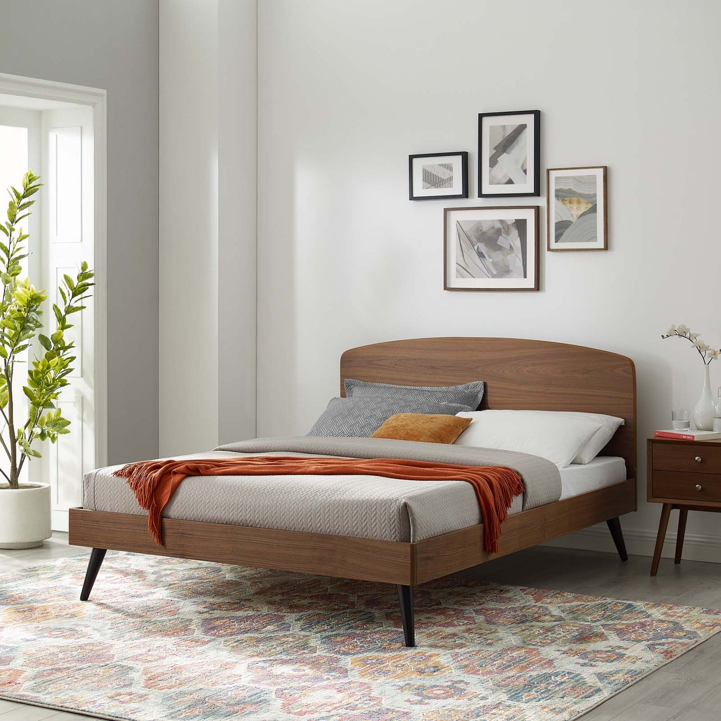 Bronwen Queen Wood Platform Bed, Wood, Brown Walnut, 21685