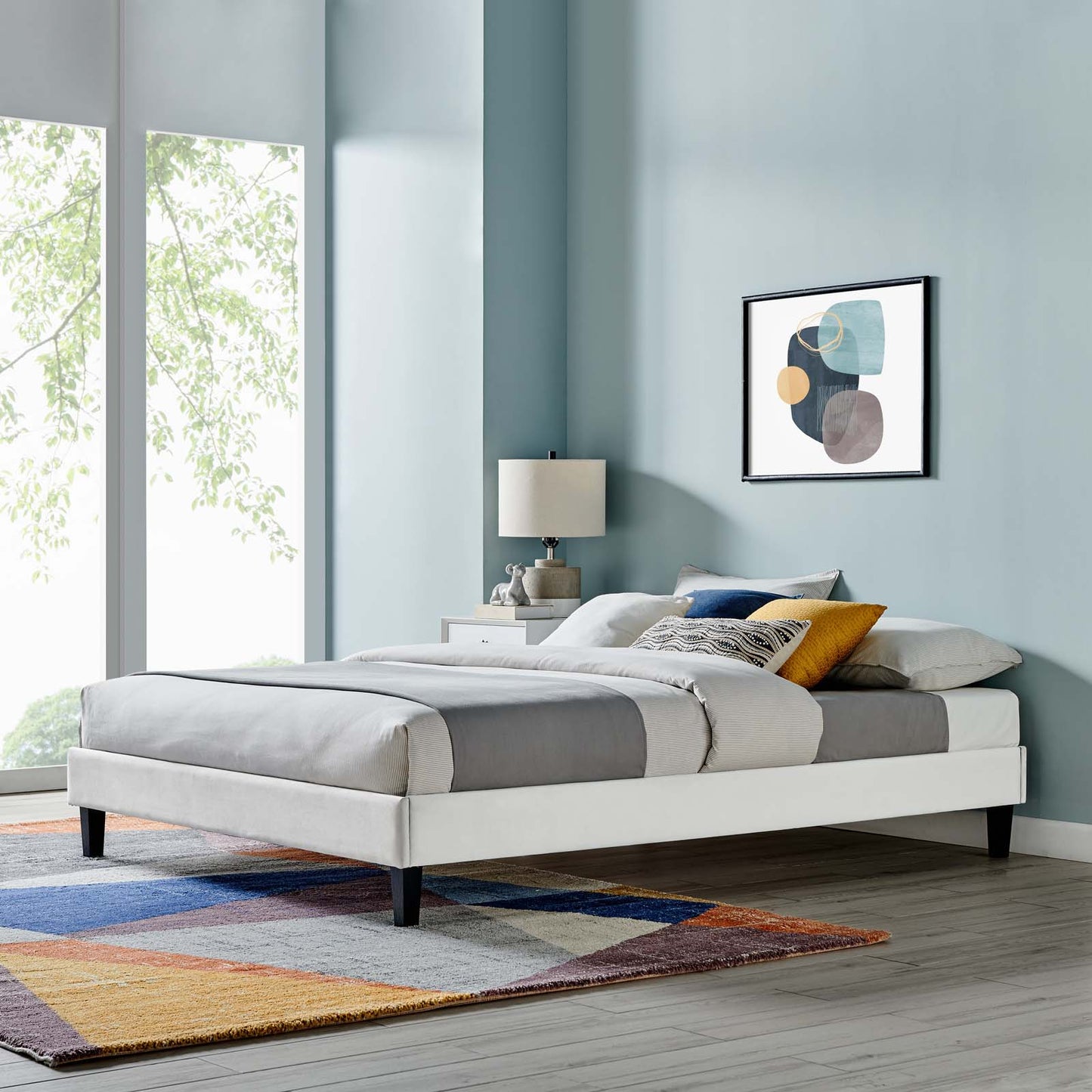 Reign Twin Performance Velvet Platform Bed Frame, Velvet, Light Grey Gray, 21697
