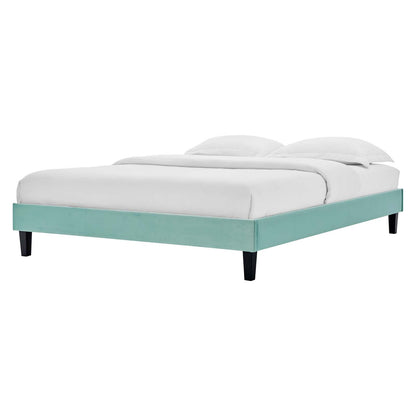 Reign Twin Performance Velvet Platform Bed Frame, Velvet, Blue, 21698