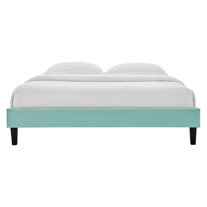 Reign Twin Performance Velvet Platform Bed Frame, Velvet, Blue, 21698