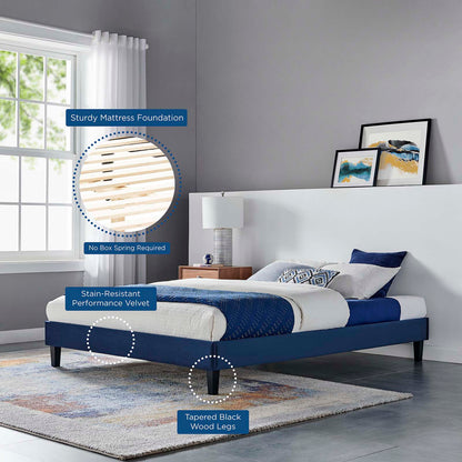 Reign Twin Performance Velvet Platform Bed Frame, Velvet, Blue Navy, 21699