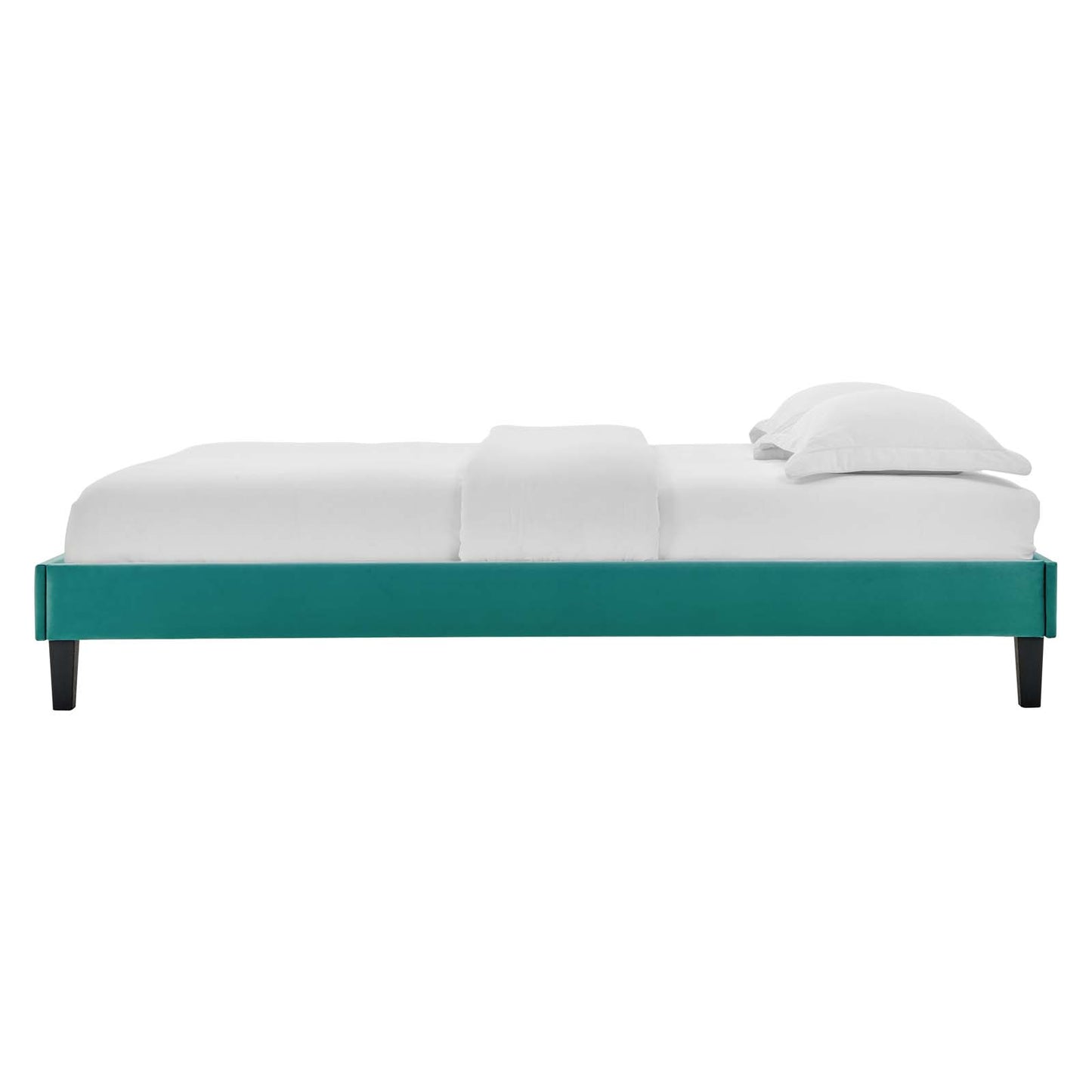 Reign Twin Performance Velvet Platform Bed Frame, Velvet, Teal Blue, 21701