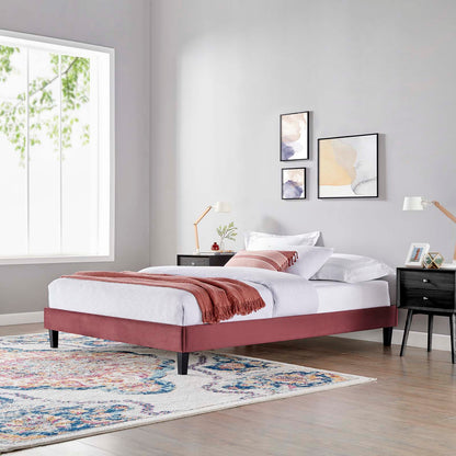 Reign Full Performance Velvet Platform Bed Frame, Velvet, Pink, 21704