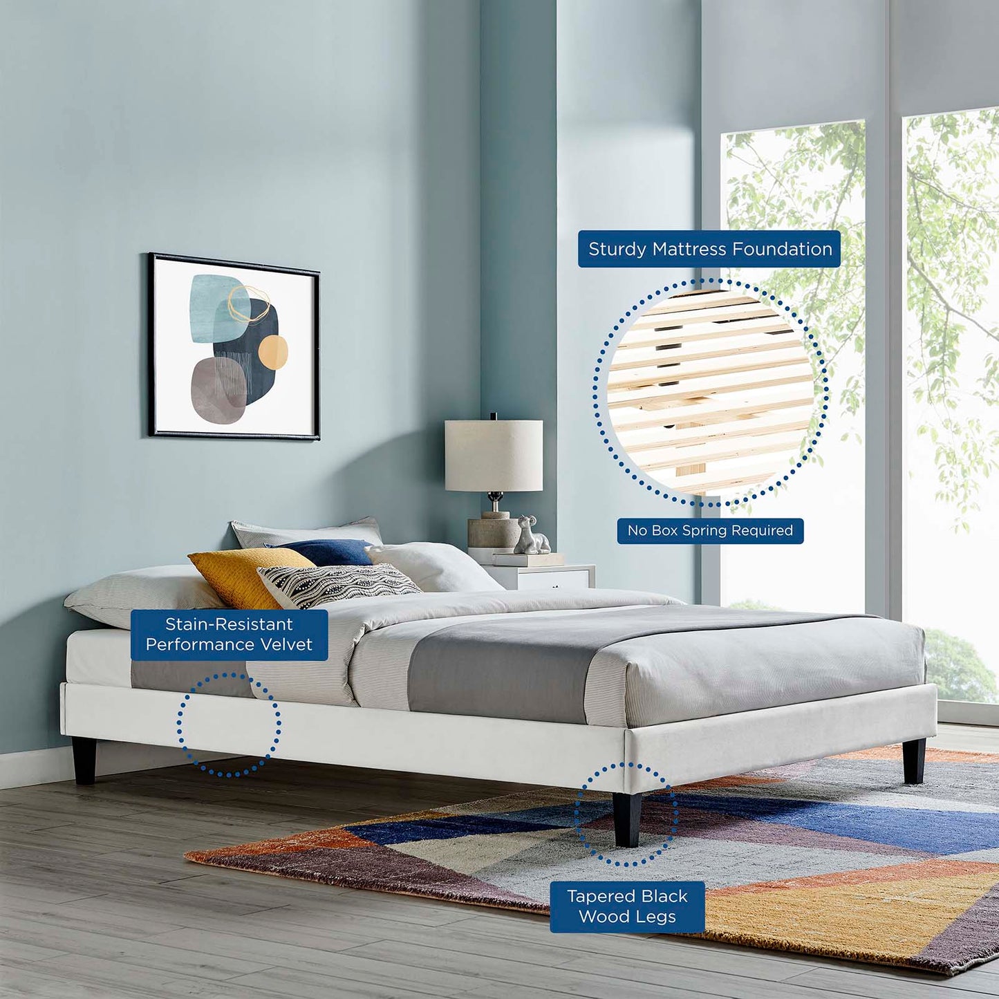 Reign Full Performance Velvet Platform Bed Frame, Velvet, Light Grey Gray, 21705