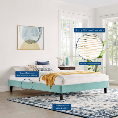 Reign Full Performance Velvet Platform Bed Frame, Velvet, Blue, 21706