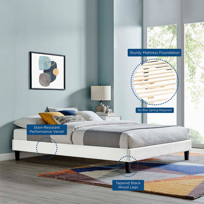Reign Full Performance Velvet Platform Bed Frame, Velvet, White, 21710