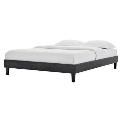 Reign Queen Performance Velvet Platform Bed Frame, Velvet, Dark Grey Gray, 21711