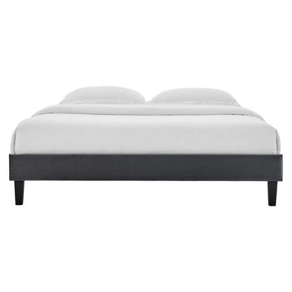 Reign Queen Performance Velvet Platform Bed Frame, Velvet, Dark Grey Gray, 21711