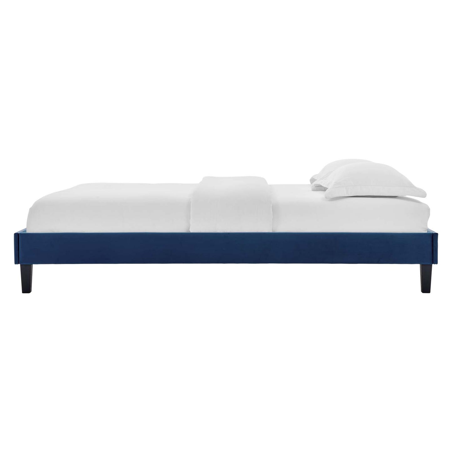 Reign Queen Performance Velvet Platform Bed Frame, Velvet, Blue Navy, 21715