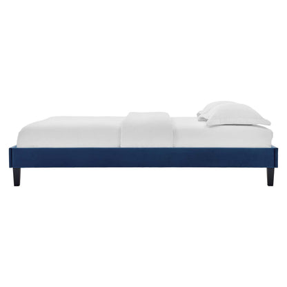 Reign Queen Performance Velvet Platform Bed Frame, Velvet, Blue Navy, 21715