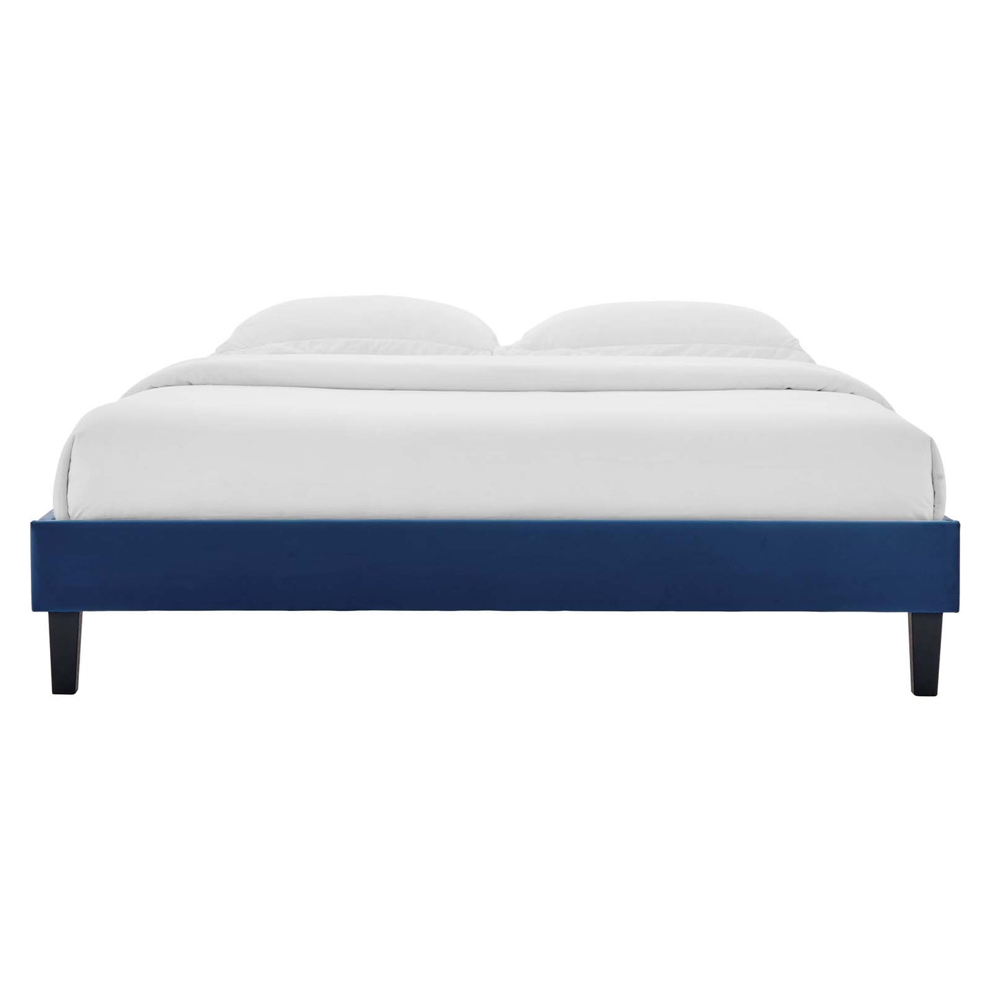 Reign Queen Performance Velvet Platform Bed Frame, Velvet, Blue Navy, 21715