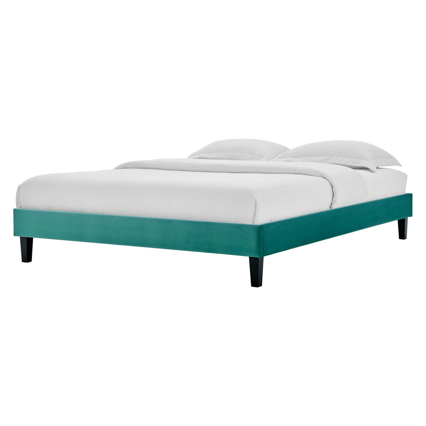 Reign Queen Performance Velvet Platform Bed Frame, Velvet, Teal Blue, 21717