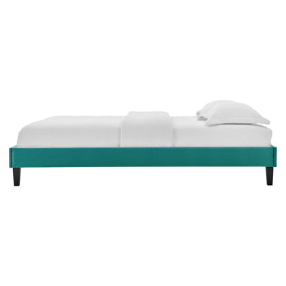 Reign Queen Performance Velvet Platform Bed Frame, Velvet, Teal Blue, 21717