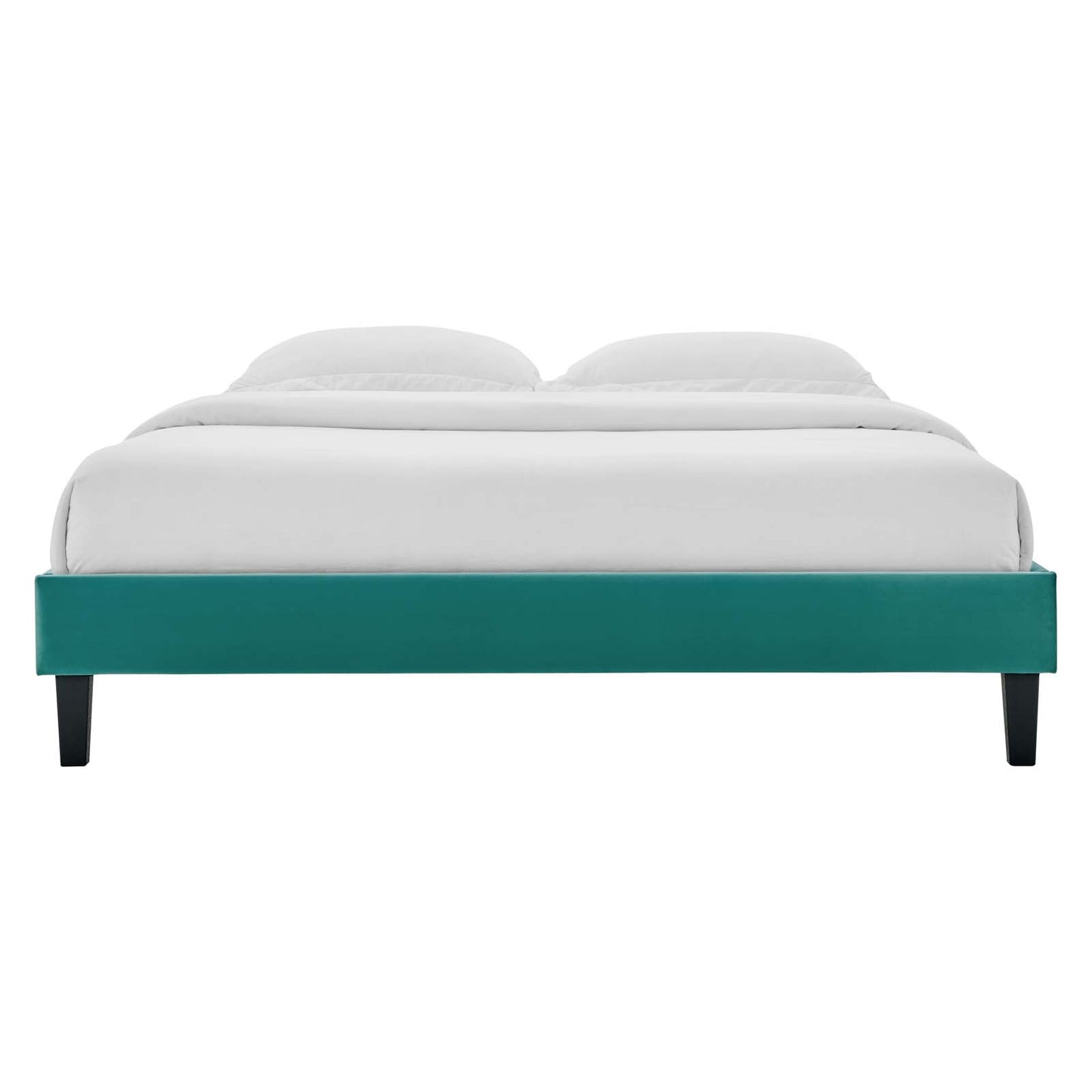 Reign Queen Performance Velvet Platform Bed Frame, Velvet, Teal Blue, 21717