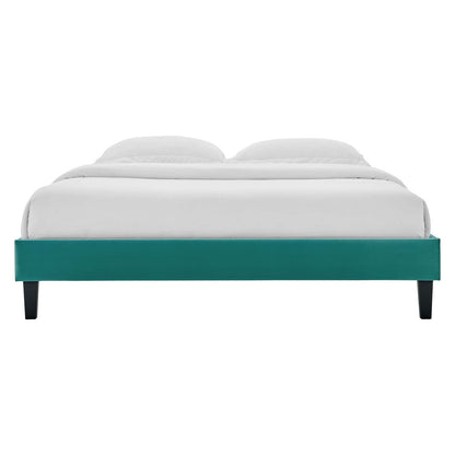 Reign Queen Performance Velvet Platform Bed Frame, Velvet, Teal Blue, 21717
