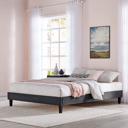 Reign King Performance Velvet Platform Bed Frame, Velvet, Dark Grey Gray, 21719