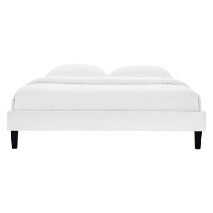 Reign King Performance Velvet Platform Bed Frame, Velvet, White, 21726