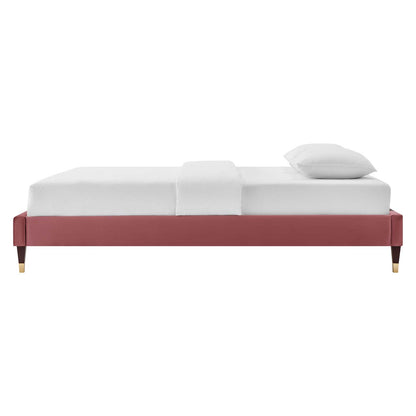 Harlow Twin Performance Velvet Platform Bed Frame, Velvet, Pink, 21728