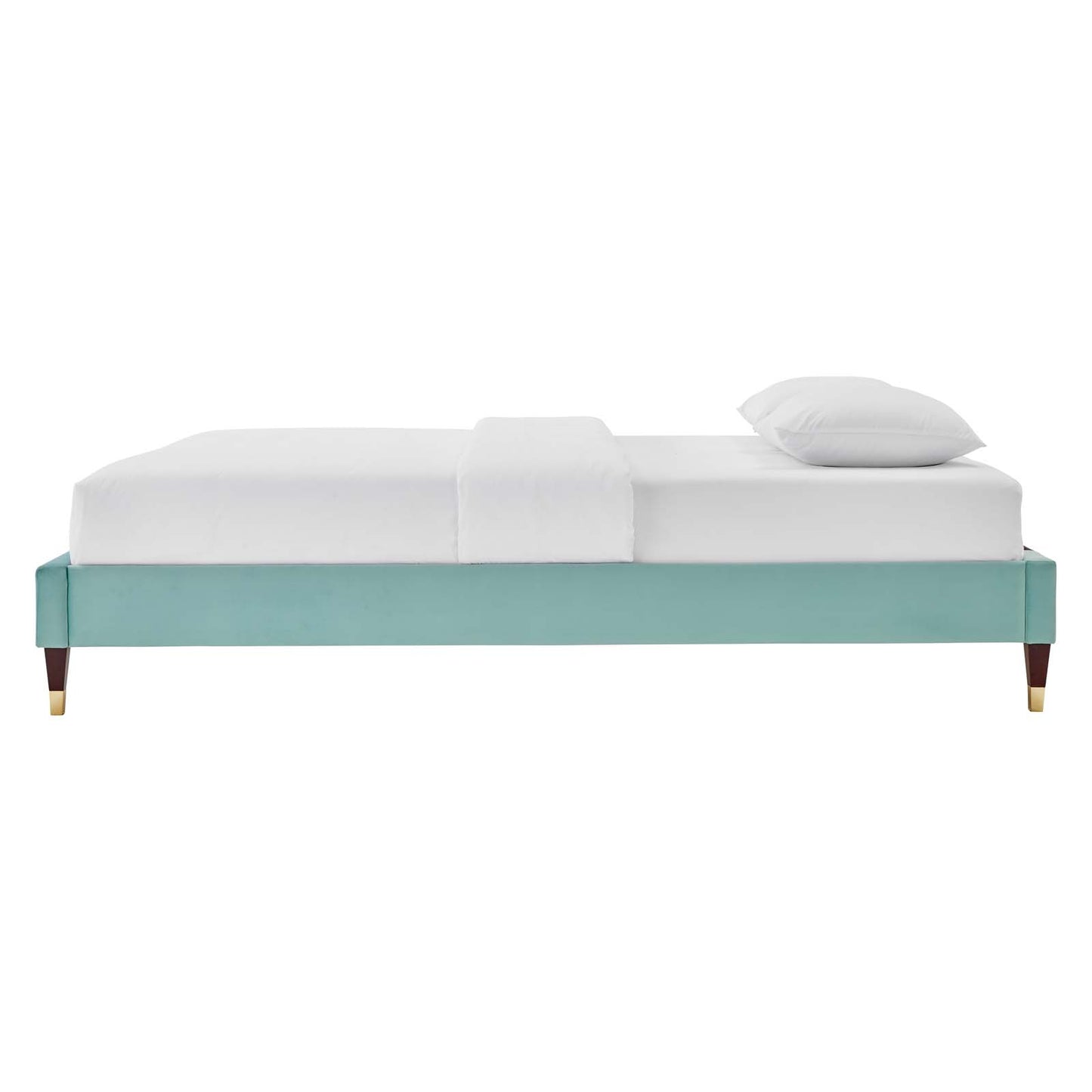 Harlow Twin Performance Velvet Platform Bed Frame, Velvet, Blue, 21730