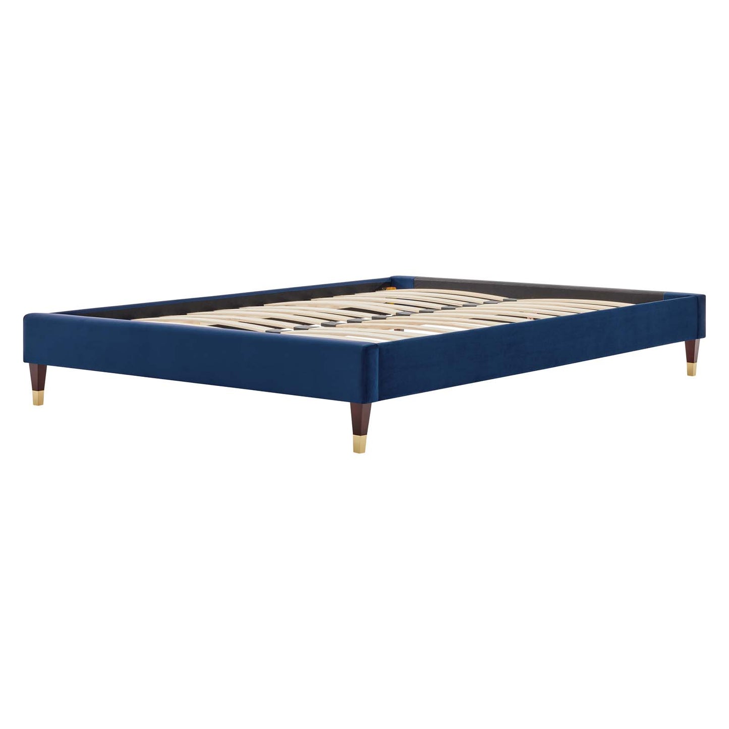 Harlow Twin Performance Velvet Platform Bed Frame, Velvet, Blue Navy, 21731