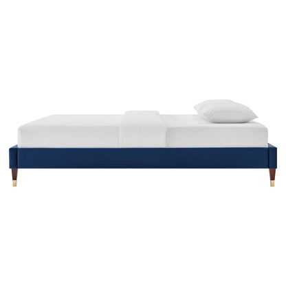 Harlow Twin Performance Velvet Platform Bed Frame, Velvet, Blue Navy, 21731