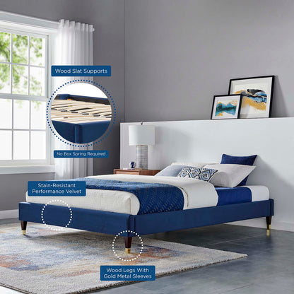 Harlow Twin Performance Velvet Platform Bed Frame, Velvet, Blue Navy, 21731