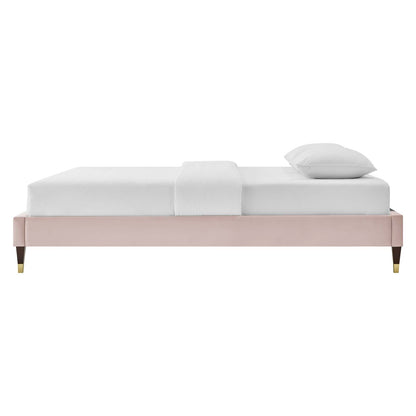 Harlow Twin Performance Velvet Platform Bed Frame, Velvet, Pink, 21732