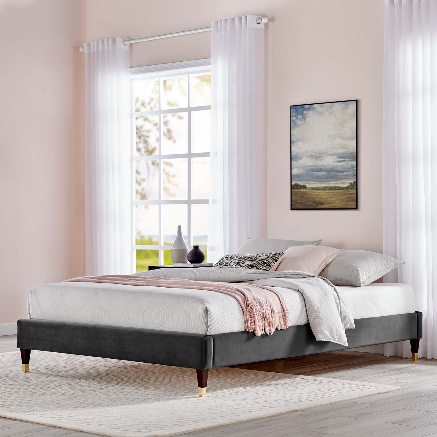 Harlow Full Performance Velvet Platform Bed Frame, Velvet, Dark Grey Gray, 21735