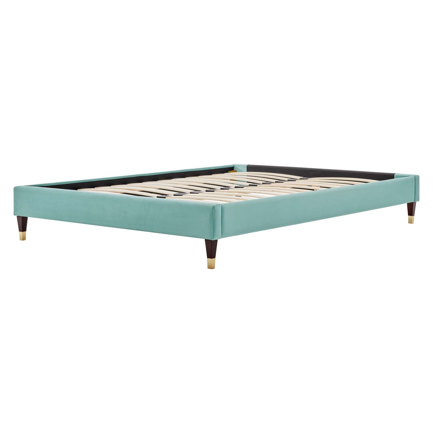Harlow Full Performance Velvet Platform Bed Frame, Velvet, Blue, 21738