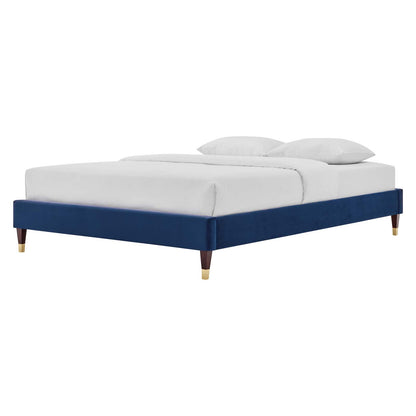 Harlow Full Performance Velvet Platform Bed Frame, Velvet, Blue Navy, 21739