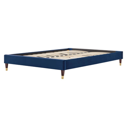 Harlow Full Performance Velvet Platform Bed Frame, Velvet, Blue Navy, 21739