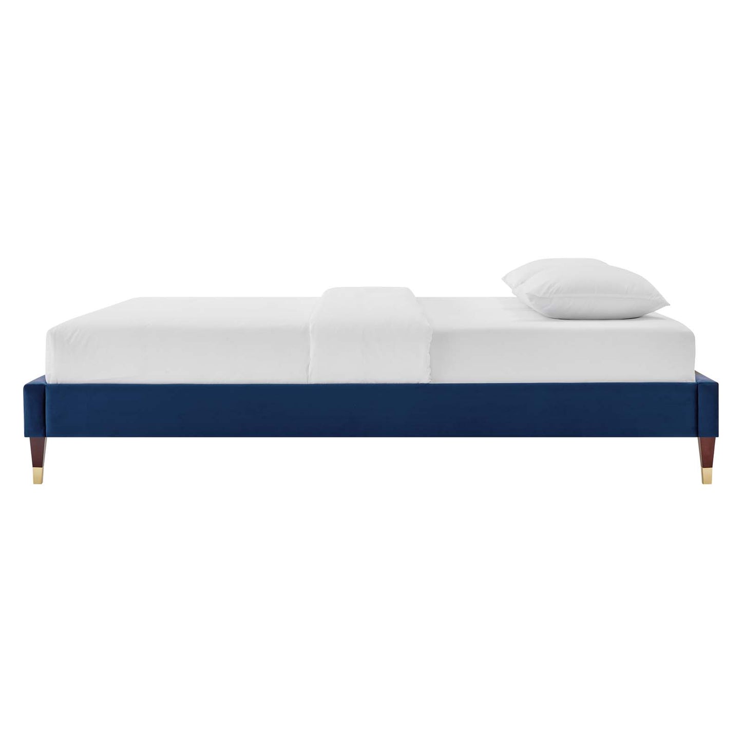 Harlow Full Performance Velvet Platform Bed Frame, Velvet, Blue Navy, 21739