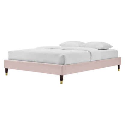 Harlow Full Performance Velvet Platform Bed Frame, Velvet, Pink, 21740