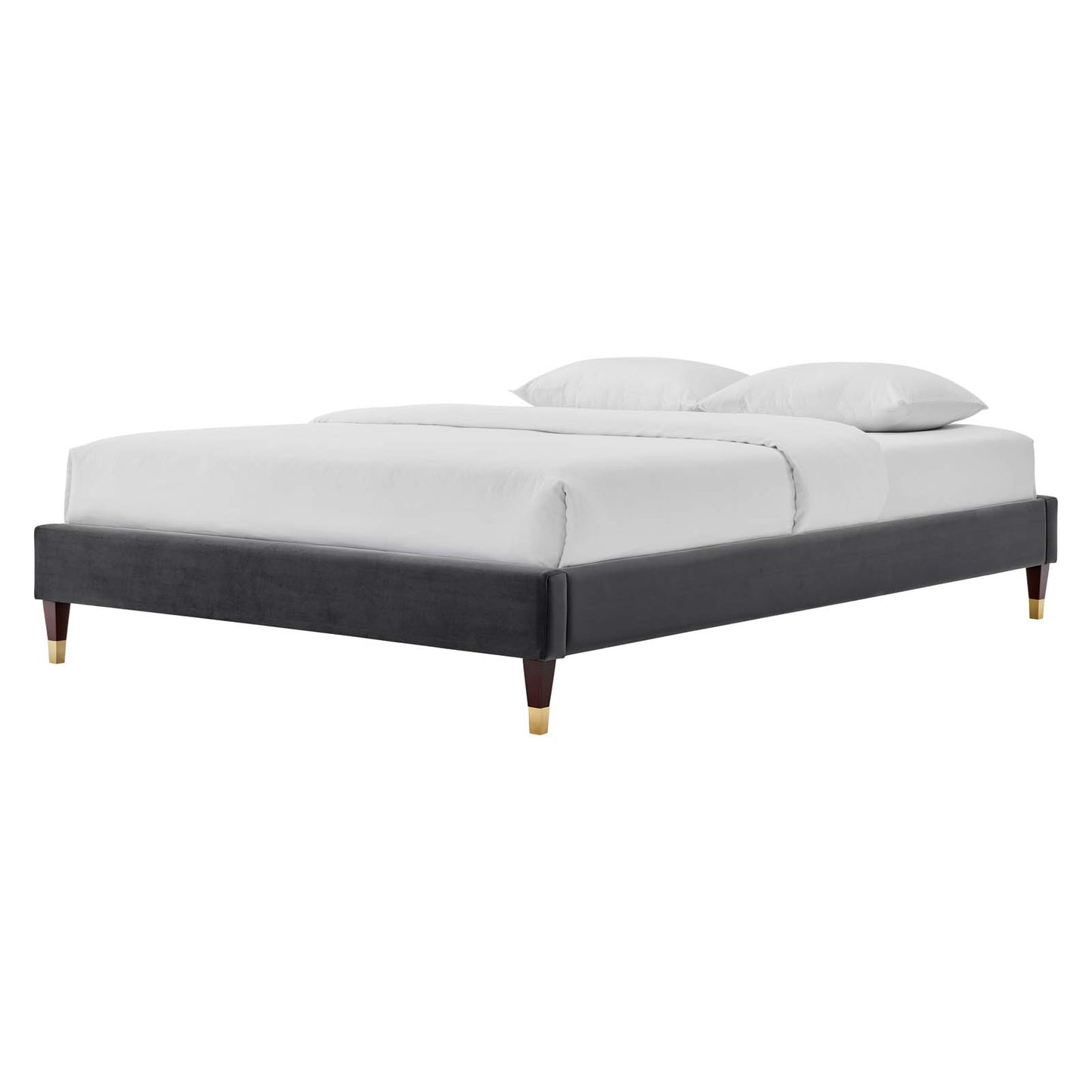 Harlow Queen Performance Velvet Platform Bed Frame, Velvet, Dark Grey Gray, 21743