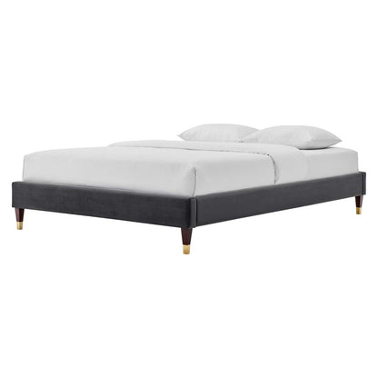 Harlow Queen Performance Velvet Platform Bed Frame, Velvet, Dark Grey Gray, 21743