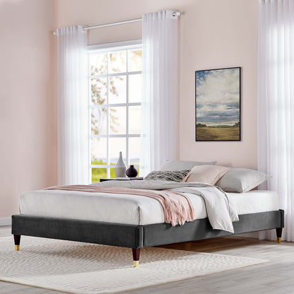 Harlow Queen Performance Velvet Platform Bed Frame, Velvet, Dark Grey Gray, 21743
