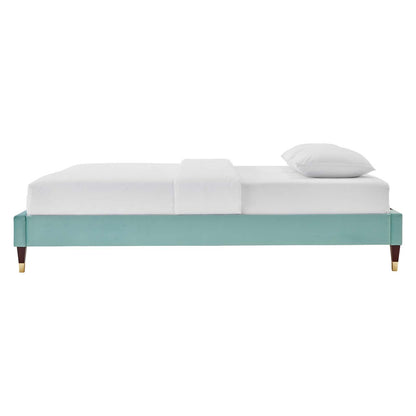 Harlow Queen Performance Velvet Platform Bed Frame, Velvet, Blue, 21746