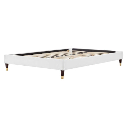 Harlow Queen Performance Velvet Platform Bed Frame, Velvet, White, 21750