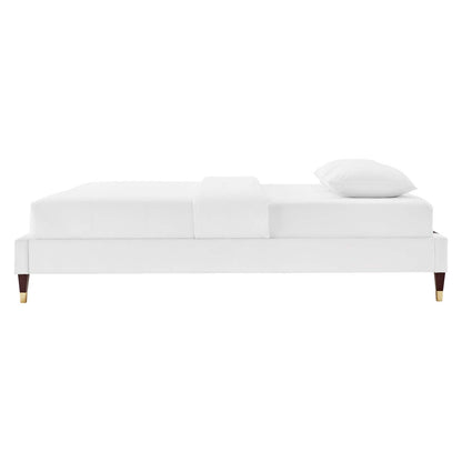 Harlow Queen Performance Velvet Platform Bed Frame, Velvet, White, 21750