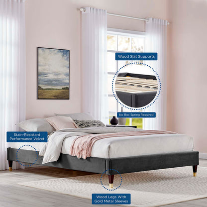 Harlow King Performance Velvet Platform Bed Frame, Velvet, Dark Grey Gray, 21751