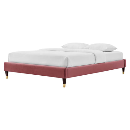 Harlow King Performance Velvet Platform Bed Frame, Velvet, Pink, 21752