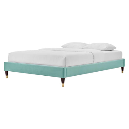 Harlow King Performance Velvet Platform Bed Frame, Velvet, Blue, 21754