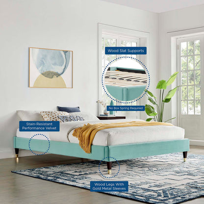 Harlow King Performance Velvet Platform Bed Frame, Velvet, Blue, 21754