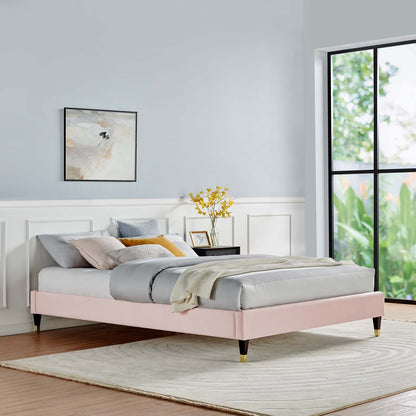 Harlow King Performance Velvet Platform Bed Frame, Velvet, Pink, 21756